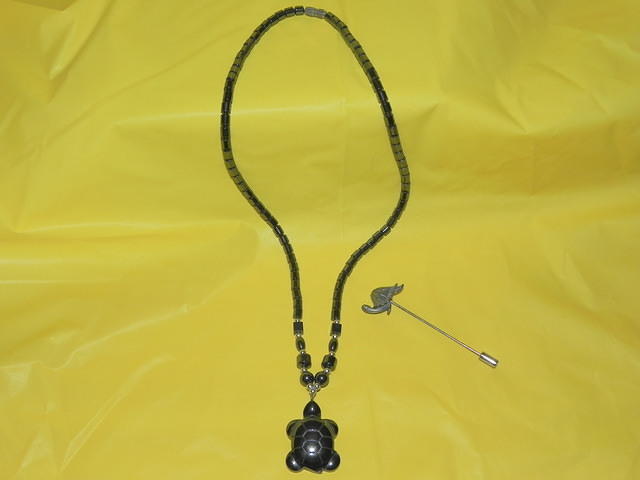 Hematite Turtle Pendant and Turtle Stick Pin