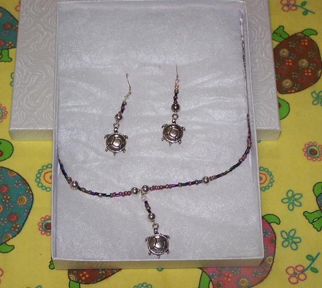 Glass Bead amp Turtle Necklace amp Earring Set