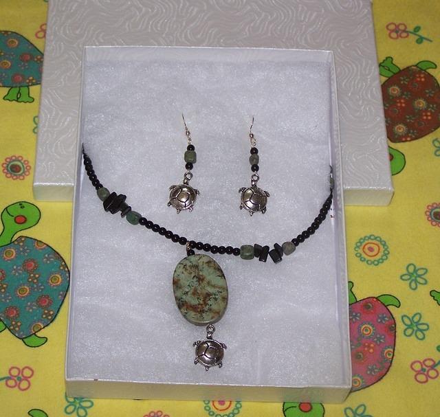 Glass Bead amp Turtle Necklace amp Earrings