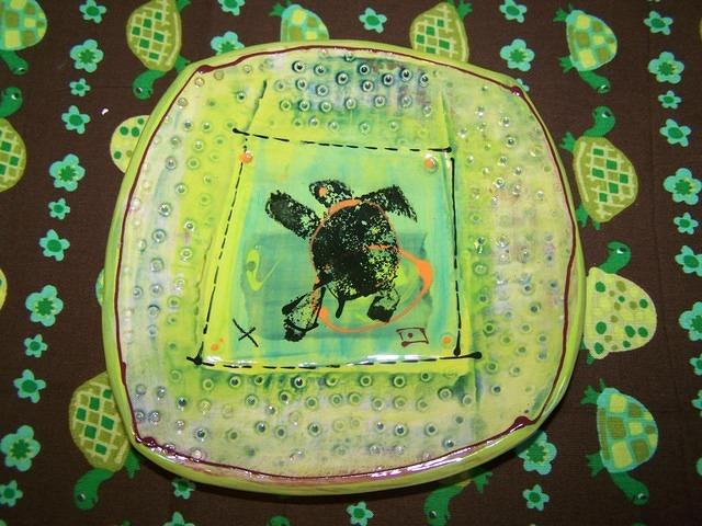 Hand Crafted turtle design plate