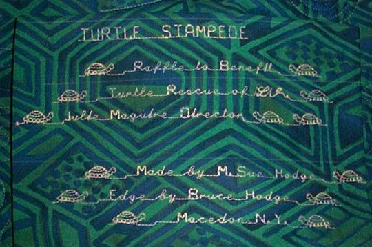 Turtle Stampede Quilt label