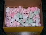 packing peanuts on top of inside box